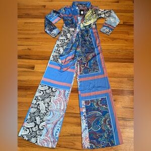 Fashion Nova Blue and Pink Paisley Jumpsuit